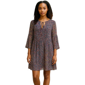 BCBGeneration Babydoll Dress S Small Floral Shift Chiffon Boho Bell Sleeve Fairy